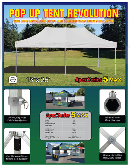 13x26 Apex Series 5 Pop-Up Canopy with HEX Frame